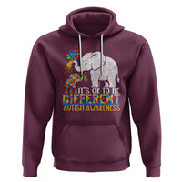 Autism awareness hoodie in maroon with elephant graphic and front pouch pocket.