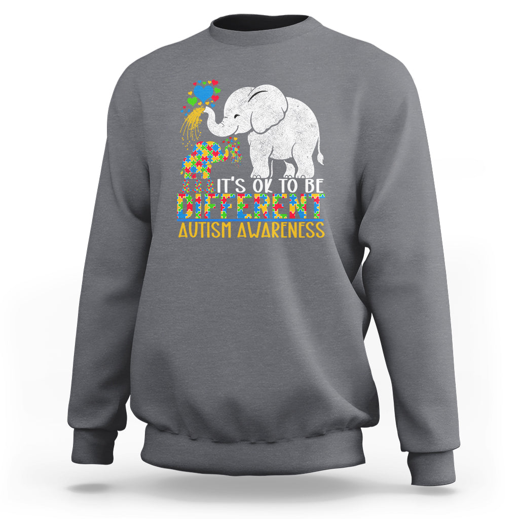 Charcoal crewneck sweatshirt with colorful elephant autism awareness graphic and slogan