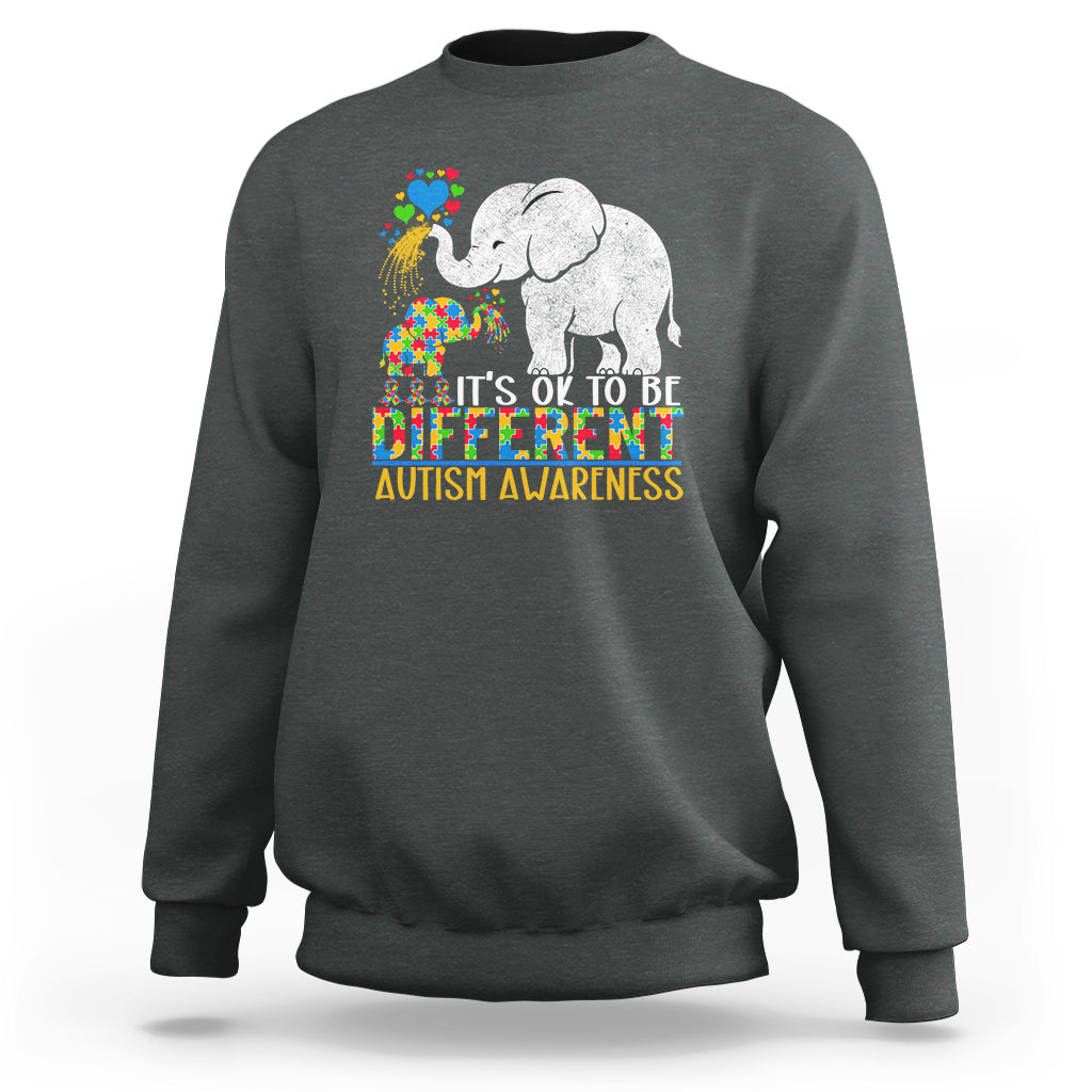 Dark heather crewneck sweatshirt with colorful elephant autism awareness graphic and slogan