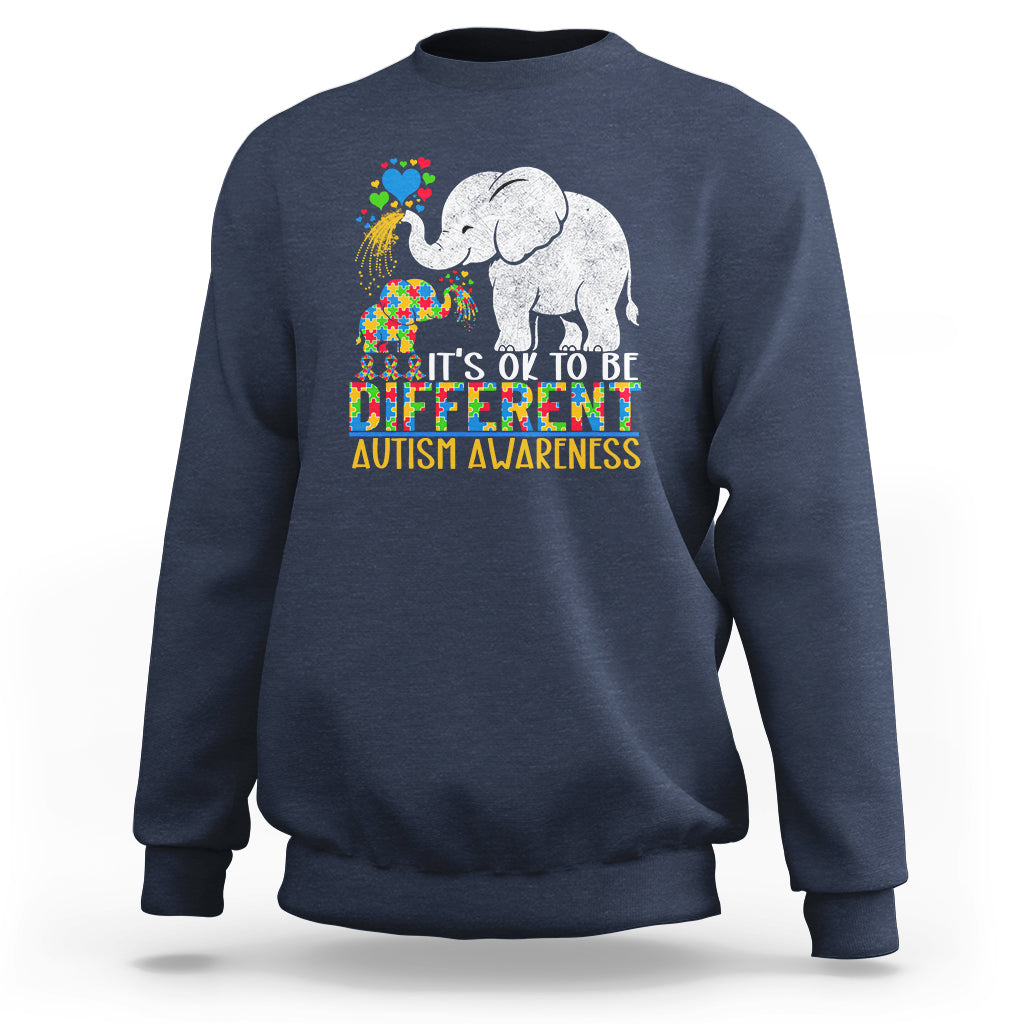 Navy crewneck sweatshirt with colorful elephant autism awareness graphic and slogan
