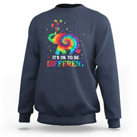 Tie-dye elephant autism sweatshirt in navy, “It’s Ok To Be Different” graphic