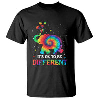 Black T-shirt with rainbow tie-dye elephant and “It’s OK to be Different” text print