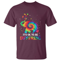 Maroon T-shirt with rainbow tie-dye elephant and “It’s OK to be Different” text print