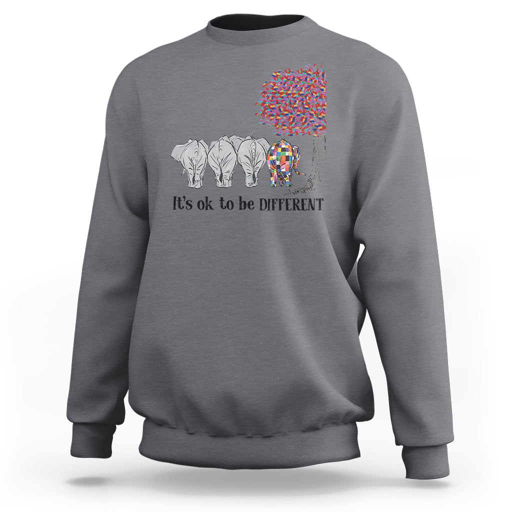 Charcoal sweatshirt with elephant 'It's ok to be different' graphic