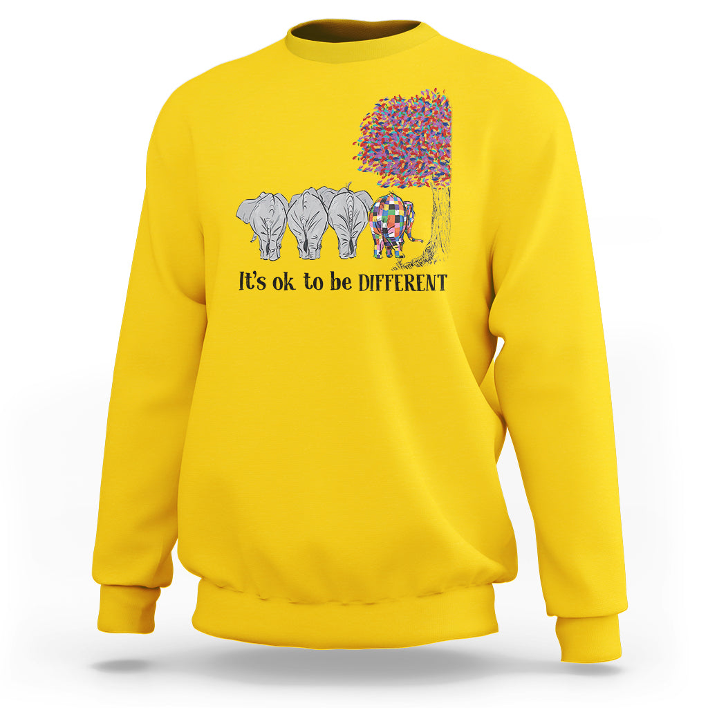 Daisy yellow sweatshirt with elephant 'It's ok to be different' graphic