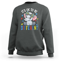 Charcoal gray autism awareness sweatshirt with elephant “It's OK to be Different” graphic