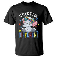 Black T-shirt with cartoon elephant and "It's OK TO BE DIFFERENT" slogan