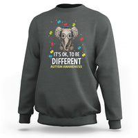 Charcoal sweatshirt with autism elephant graphic and "It's OK, to be Different" text