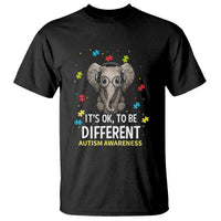 Black t-shirt with elephant puzzle graphic and "It's OK, to be Different" Autism awareness