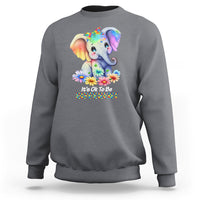 Heather gray autism awareness sweatshirt with rainbow elephant and flower graphic