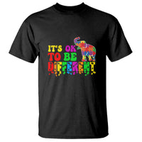 Black graphic T-shirt with colorful elephant and "It's OK to be different" text