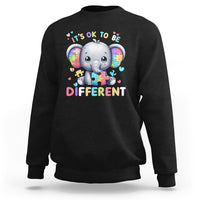 Black autism awareness sweatshirt with cute elephant graphic and “Different” text