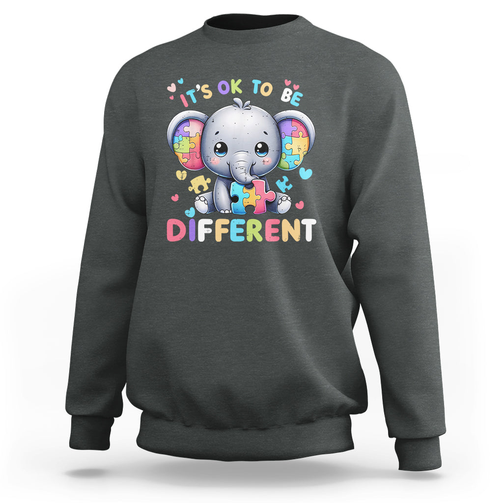 Charcoal autism awareness sweatshirt with cute elephant graphic and “Different” text