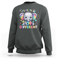 Charcoal autism awareness sweatshirt with cute elephant graphic and “Different” text