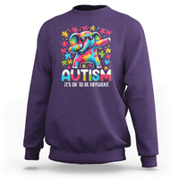 Purple sweatshirt with rainbow dabbing elephant autism awareness graphic on front