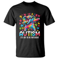 Black autism graphic T-shirt with dabbing elephant and “AUTISM” text