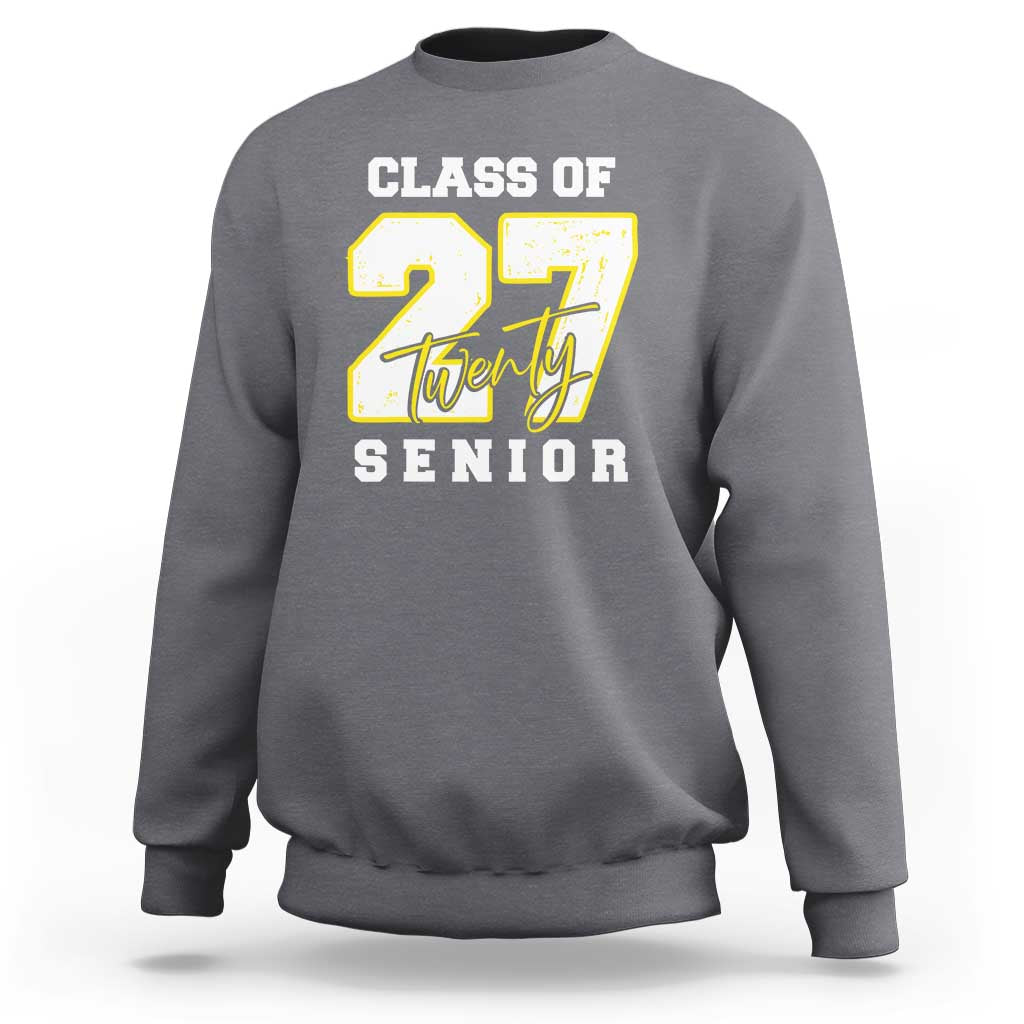 Charcoal heather crewneck senior sweatshirt with yellow “Twenty” graphic and “SENIOR”