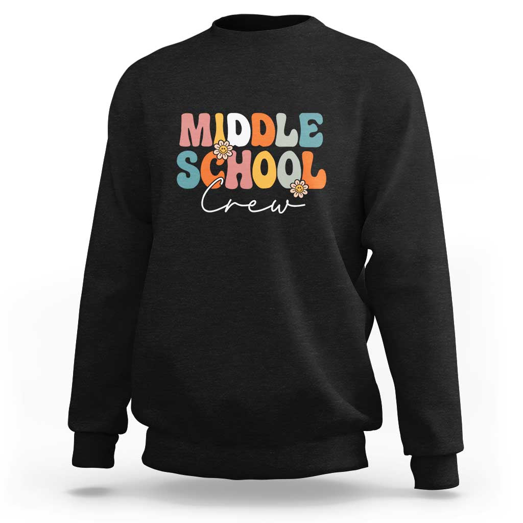 Middle School Crew sweatshirt in dark charcoal with colorful front graphic