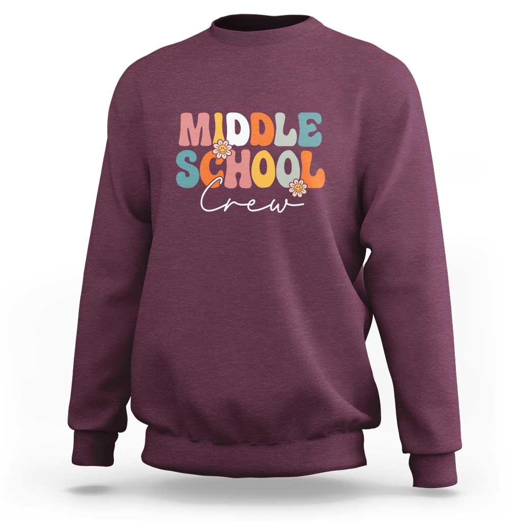 Middle School Crew sweatshirt in maroon with colorful front graphic