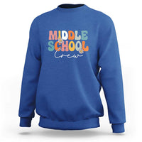 Middle School Crew sweatshirt in royal blue with colorful front graphic