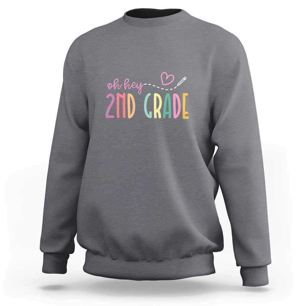 Kids 2nd grade sweatshirt, charcoal gray, crewneck with 'Oh hey 2nd grade' graphic