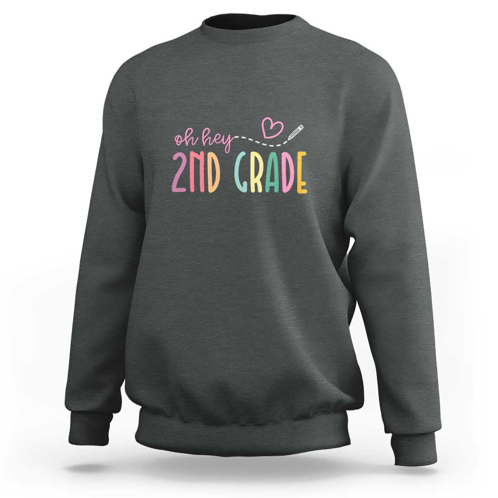 Kids 2nd grade sweatshirt, dark heather gray, crewneck with 'Oh hey 2nd grade' graphic