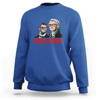 Royal blue sweatshirt with "LIKE A BOSS" graphic of two presidents