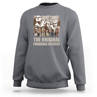 Charcoal gray crewneck sweatshirt with front “THE ORIGINAL FOUNDING FATHERS” graphic