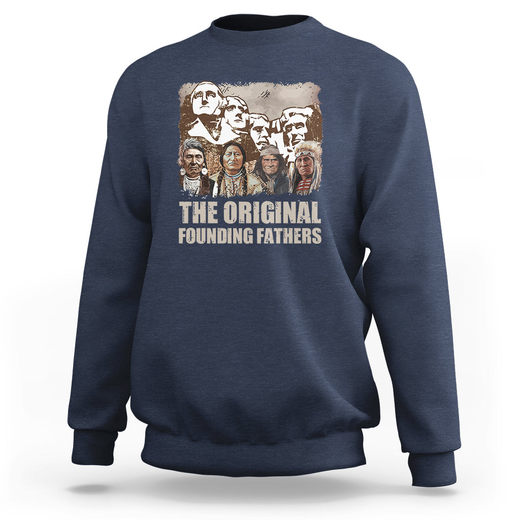 Navy crewneck sweatshirt with front “THE ORIGINAL FOUNDING FATHERS” graphic