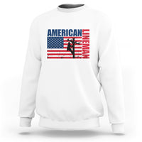 White crewneck sweatshirt with American flag lineman graphic on the front