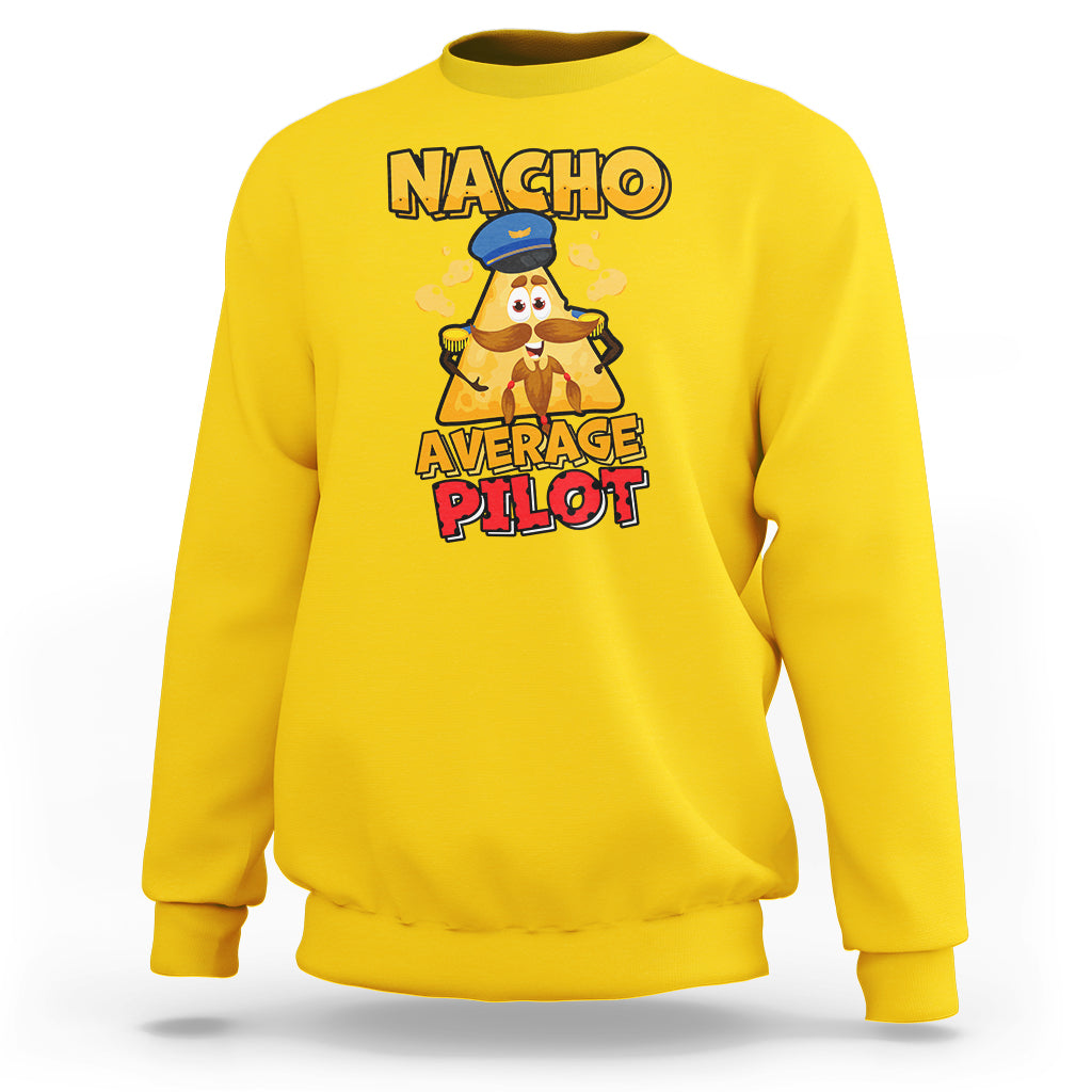 Daisy yellow crewneck sweatshirt with colorful cartoon pilot graphic on chest