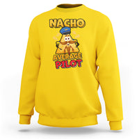 Daisy yellow crewneck sweatshirt with colorful cartoon pilot graphic on chest