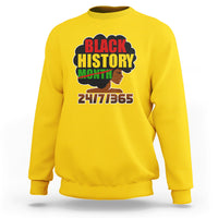 Daisy yellow crewneck sweatshirt with "BLACK HISTORY" graphic, woman profile, "2477/365"
