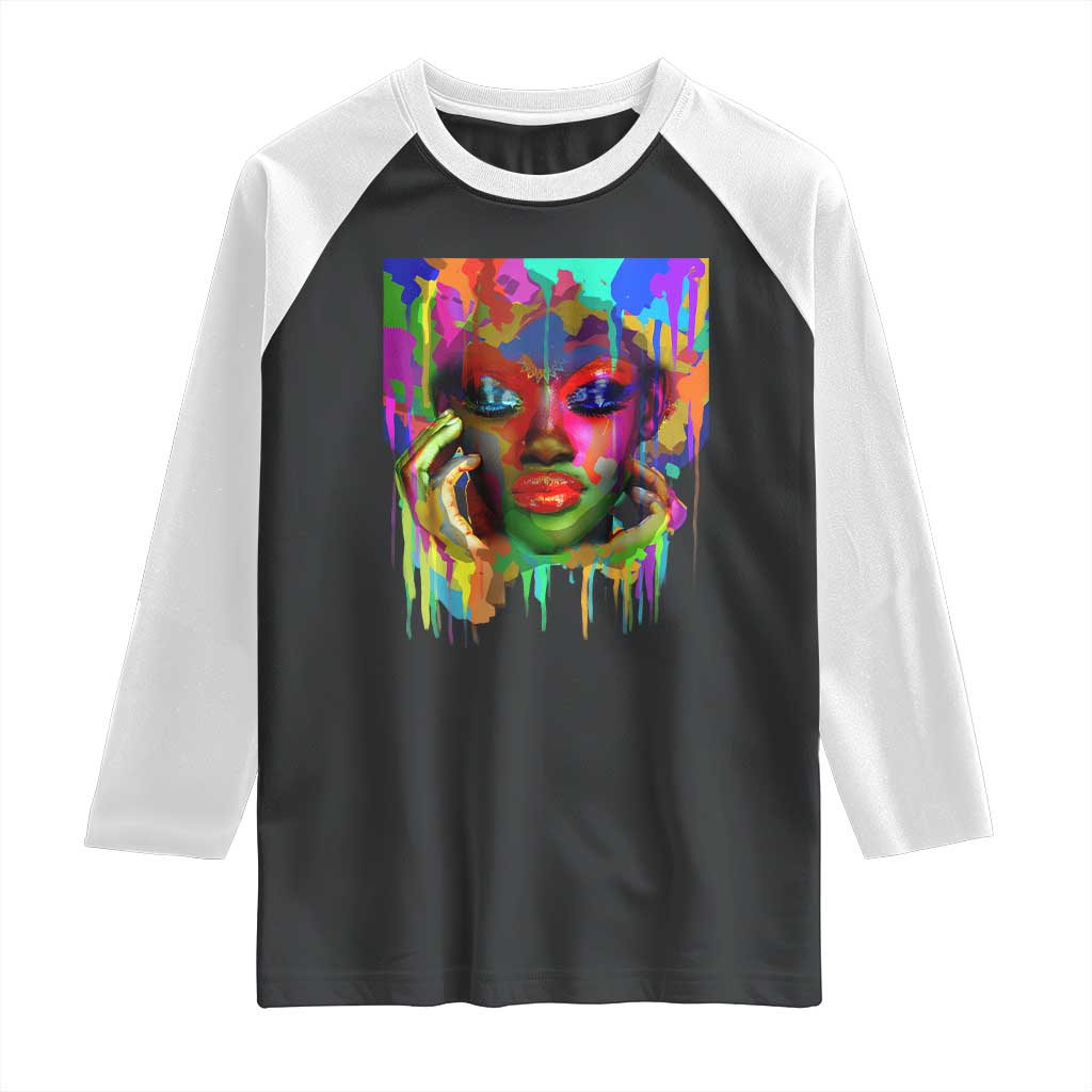 Afro Woman Graphic Raglan Shirt African Pride Color Painted