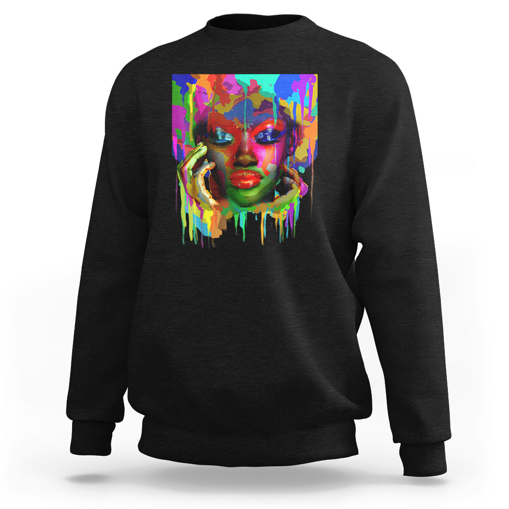 Cool African Woman Afro Color Painted Face Sweatshirt - Wonder Print Shop