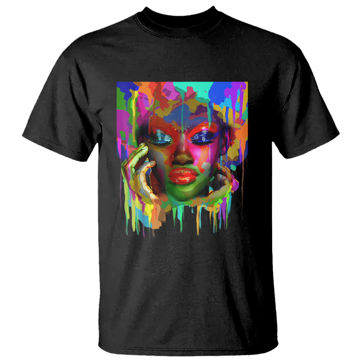 Cool African Woman Afro Color Painted Face T Shirt - Wonder Print Shop