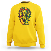 Yellow crewneck sweatshirt with multicolor lion graphic on the chest
