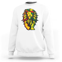 White crewneck sweatshirt with multicolor lion graphic on the chest