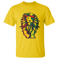 Yellow Lion Juneteenth graphic t-shirt with colorful roaring lion face front print.