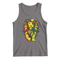 Gray lion graphic tank top with crew neckline and sleeveless cut