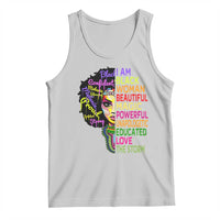 Women's light gray tank top with colorful multicultural graphic and slogan print at chest