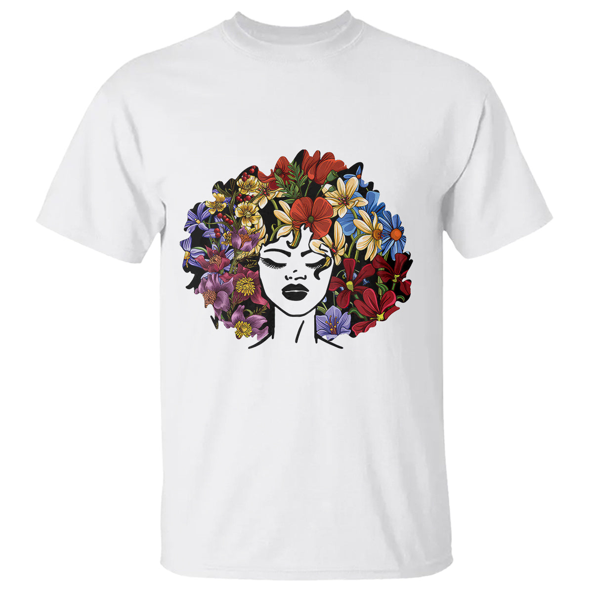 Black History Themed T Shirt For Women Afro Flower Hair Juneteenth - Wonder Print Shop