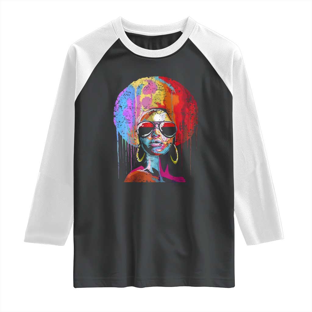 Afro Woman Raglan Shirt Black Queen Melanin Dripping Juneteenth