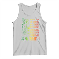 Juneteenth graphic tank top, light gray with green text and portrait-style artwork