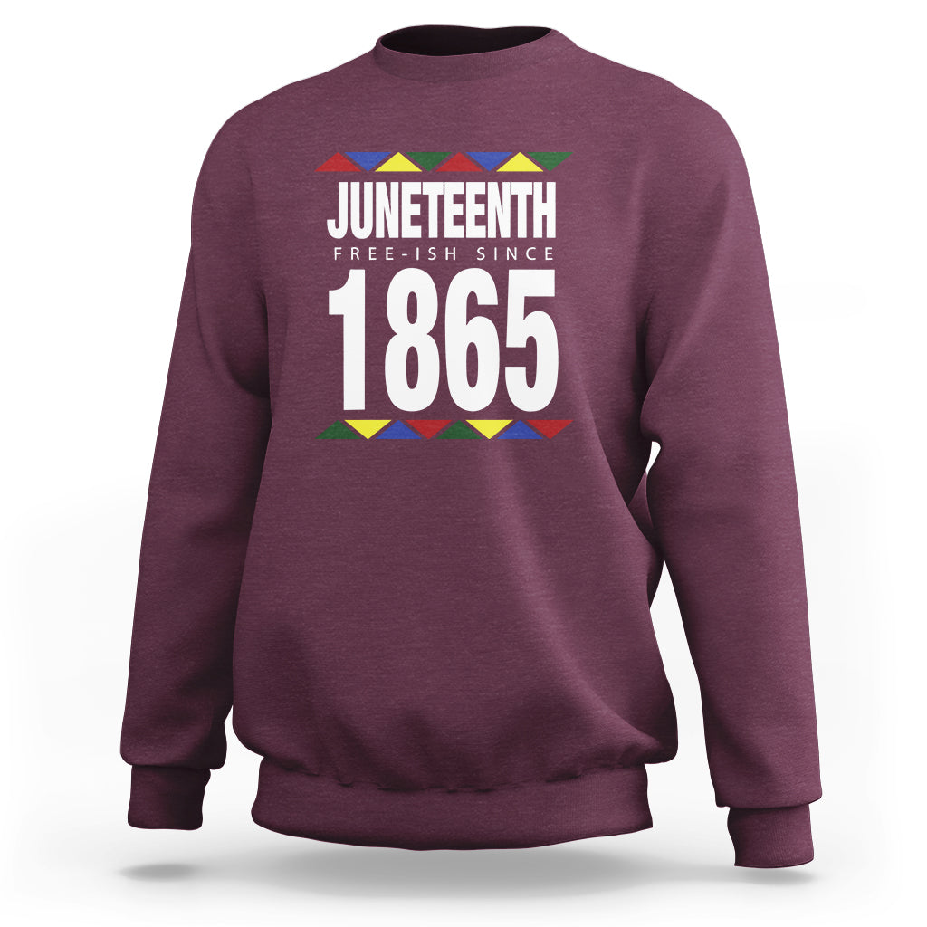 Maroon crewneck sweatshirt with Juneteenth 1865 front graphic