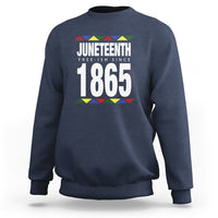 Navy crewneck sweatshirt with Juneteenth 1865 front graphic