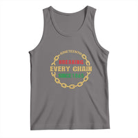 Dark gray Juneteenth tank top with gold 'Breaking Every Chain' and 'Since 1865'
