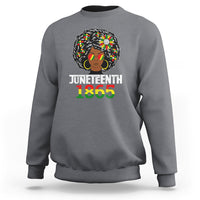 Heather gray crewneck sweatshirt with Juneteenth 1865 graphic