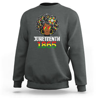 Gray crewneck sweatshirt with Juneteenth 1865 graphic