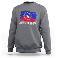 Light gray Juneteenth flag sweatshirt with starburst graphic and 'JUNE 19, 1865'